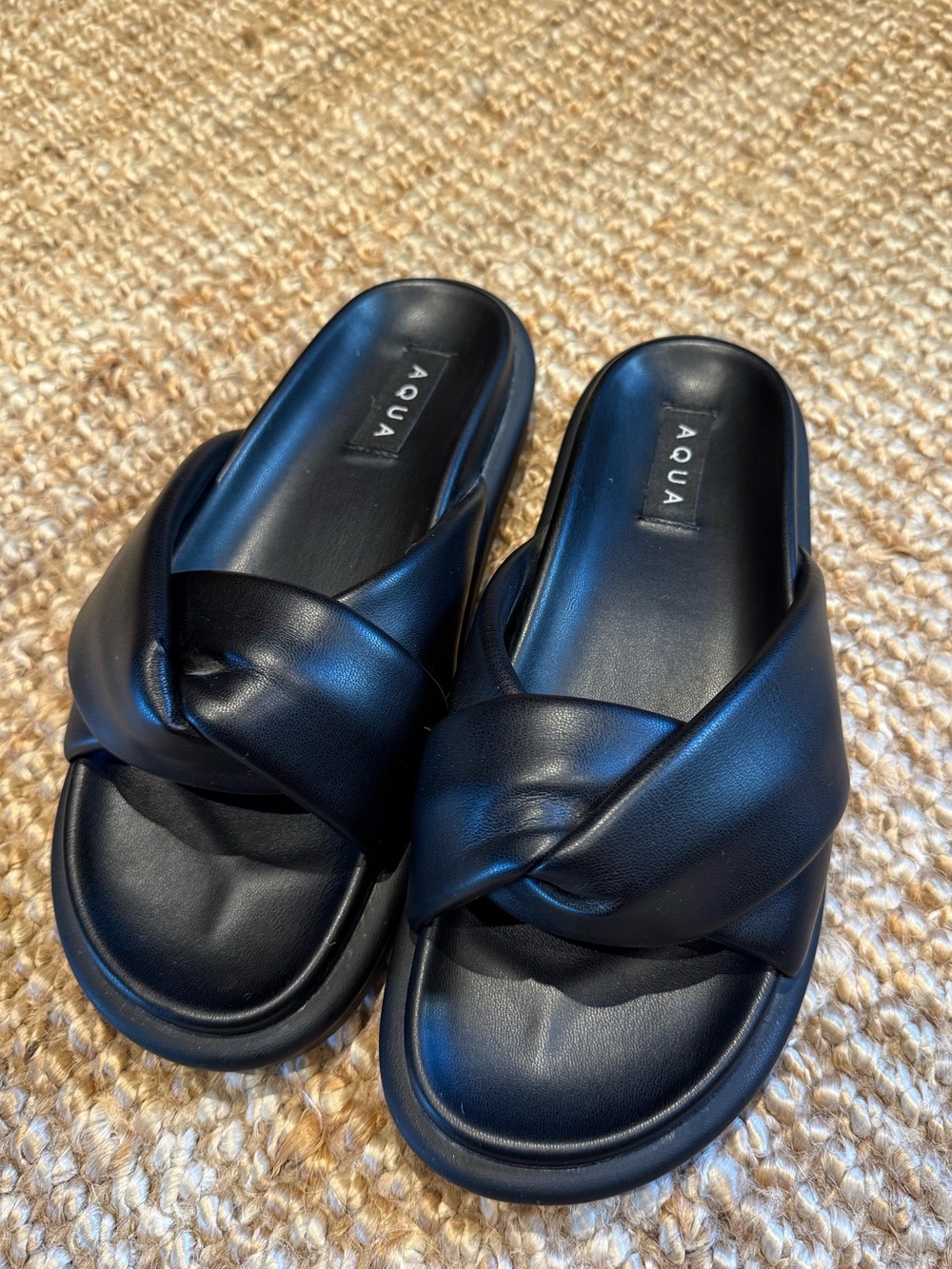 ⚜️ AQUA BLACK CROSSOVER PLATFORM SLIDE SANDALS SIZE 8.5 EXCELLENT CONDITION ⚜️